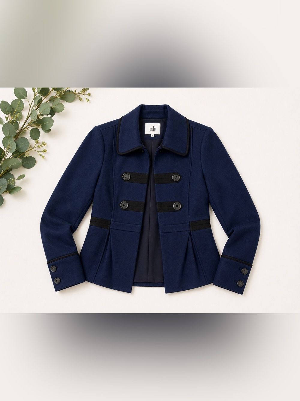 CAbi Navy Knit Blazer | Military Style Jacket | Structured Button Detail | Chic